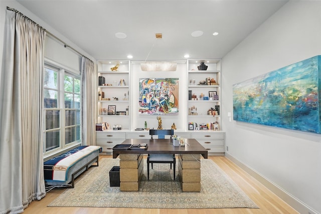 3219 Saint Johns Dr, Highland Park, TX 75205 - office with light wood finished floors, baseboards, and recessed lighting