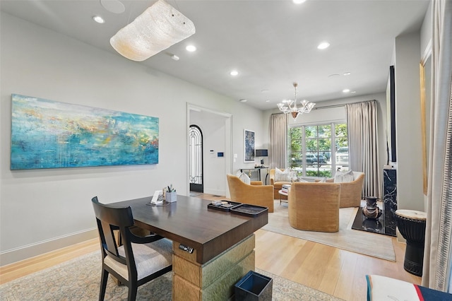 3219 Saint Johns Dr, Highland Park, TX 75205 - dining room featuring light wood finished floors, recessed lighting, a chandelier, and baseboards
