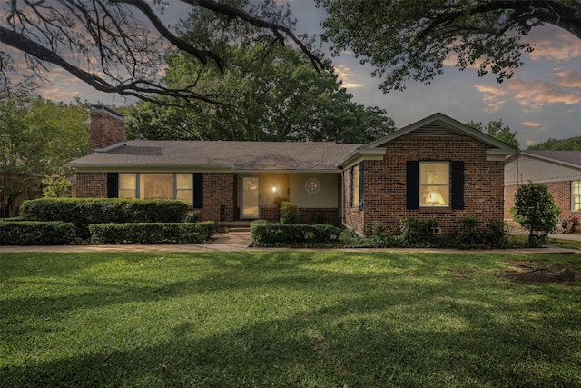 3824 Arundel Ave, Fort Worth, TX 76109 - ranch-style house featuring brick siding, a chimney, and a lawn