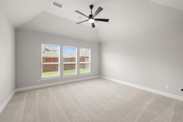 329 Lovett Ln, Burleson, TX 76028 - empty room with vaulted ceiling, baseboards, light colored carpet, and ceiling fan