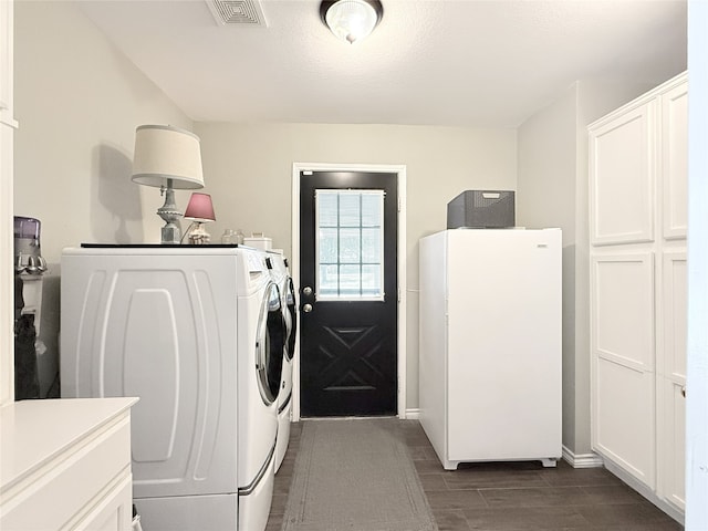 3335 Hedrick Ln, Princeton, TX 75407 - clothes washing area with cabinet space, independent washer and dryer, and wood tiled floors
