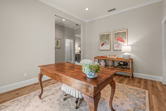 3304 Bowden Hill Ln N, Colleyville, TX 76034 - office area featuring light wood finished floors, baseboards, ornamental molding, and recessed lighting