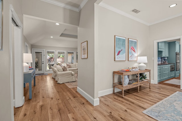 3304 Bowden Hill Ln N, Colleyville, TX 76034 - corridor featuring light wood-style flooring, baseboards, recessed lighting, and ornamental molding