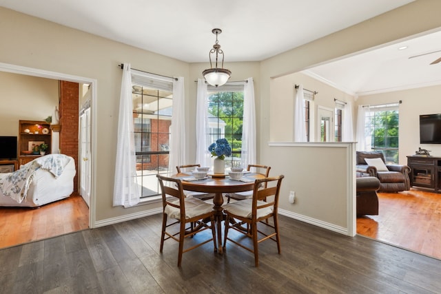 110 Man O War Ln, Fairview, TX 75069 - dining room with dark wood-style floors, baseboards, and ceiling fan