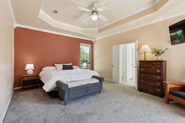 110 Man O War Ln, Fairview, TX 75069 - carpeted bedroom featuring a raised ceiling, ornamental molding, ceiling fan, and baseboards