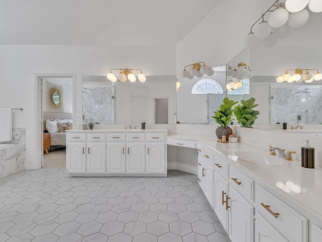 5904 Sandhills Cir, Plano, TX 75093 - full bath featuring a marble finish shower and vanity