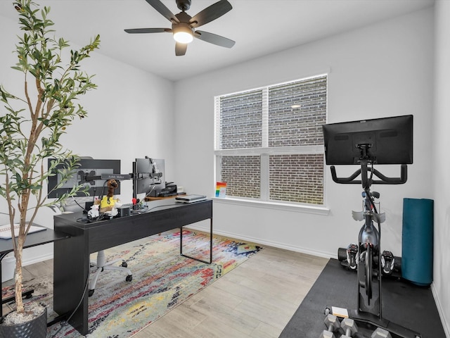 1705 Wayne Ln, Celina, TX 75009 - office area featuring a ceiling fan and wood finished floors