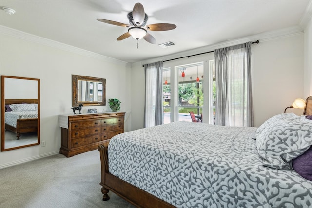 119 Palomino Ct, Shady Shores, TX 76208 - bedroom with carpet floors, ornamental molding, ceiling fan, and baseboards