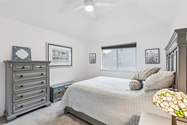 119 Palomino Ct, Shady Shores, TX 76208 - bedroom with light carpet, a ceiling fan, and vaulted ceiling