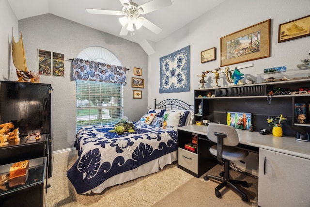 2806 Northwood St, Grapevine, TX 76051 - bedroom with vaulted ceiling, an office area, carpet floors, and a ceiling fan