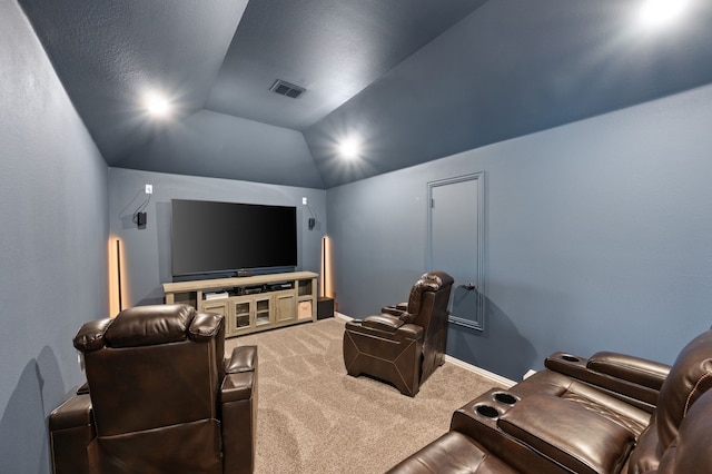 923 Timber Ridge Dr, Justin, TX 76247 - carpeted cinema with vaulted ceiling and baseboards