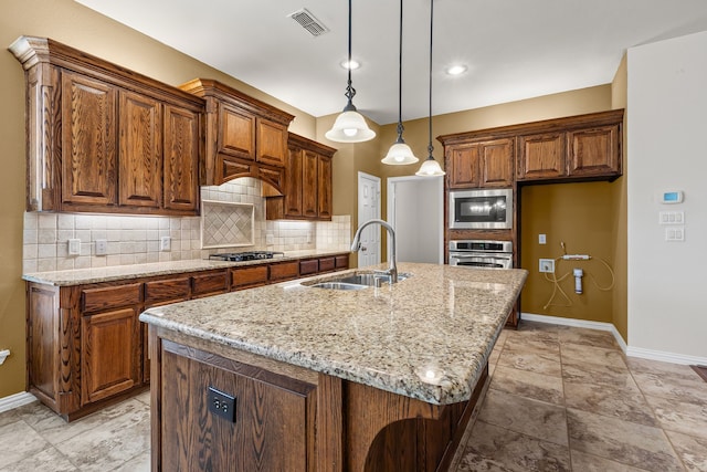 1205 Wynne Dr, Garland, TX 75044 - kitchen with a sink, appliances with stainless steel finishes, baseboards, decorative backsplash, and recessed lighting