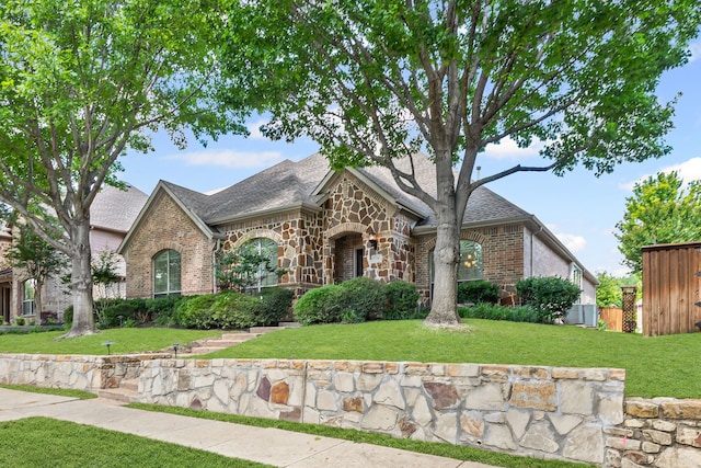 1205 Wynne Dr, Garland, TX 75044 - view of front of property featuring stone siding, a shingled roof, and brick siding