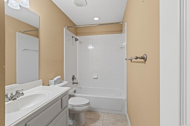 1205 Wynne Dr, Garland, TX 75044 - bathroom with tile patterned flooring, toilet, vanity, and bathing tub / shower combination