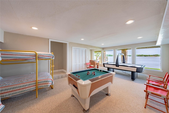 1232 Whispering Springs Dr, Tool, TX 75143 - recreation room featuring light colored carpet, recessed lighting, baseboards, a textured ceiling, and pool table