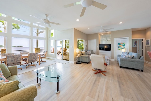 1232 Whispering Springs Dr, Tool, TX 75143 - living area with ceiling fan, light wood-style flooring, baseboards, and recessed lighting
