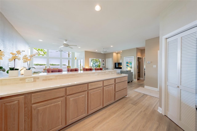 1232 Whispering Springs Dr, Tool, TX 75143 - kitchen featuring plenty of natural light, light wood-type flooring, open floor plan, light countertops, and recessed lighting
