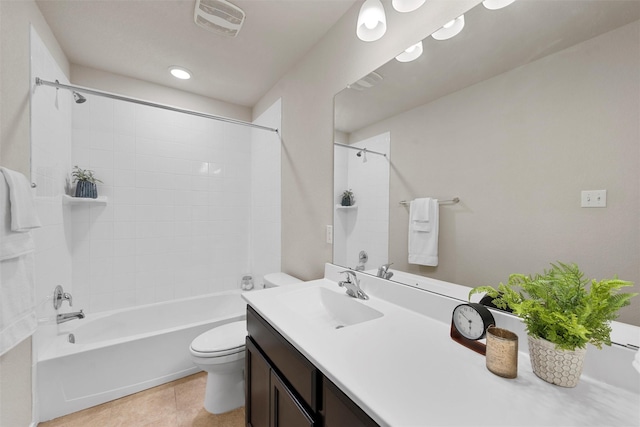 11108 Buzzard Gulch Dr, Waco, TX 76708 - full bathroom featuring toilet, tile patterned flooring, vanity, and shower / bathtub combination