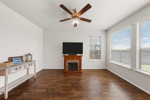 11108 Buzzard Gulch Dr, Waco, TX 76708 - living room featuring plenty of natural light, wood finished floors, ceiling fan, and a fireplace