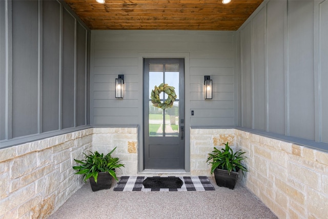10136 Braided Briar Ln, Waco, TX 76712 - doorway to property featuring board and batten siding and stone siding