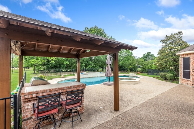 420 Bee Caves Rd, Lucas, TX 75002 - view of swimming pool with a patio, fence, a gazebo, and a pool with connected hot tub