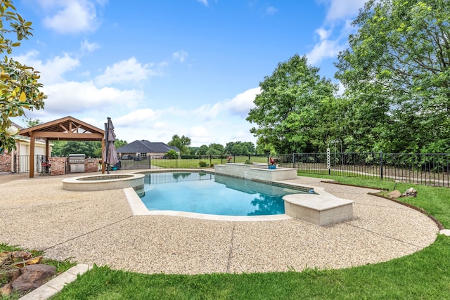 420 Bee Caves Rd, Lucas, TX 75002 - view of pool featuring a gazebo, a pool with connected hot tub, fence, and a patio area