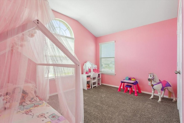 3220 Marston Rd, Lorena, TX 76655 - game room featuring plenty of natural light, lofted ceiling, carpet floors, and baseboards