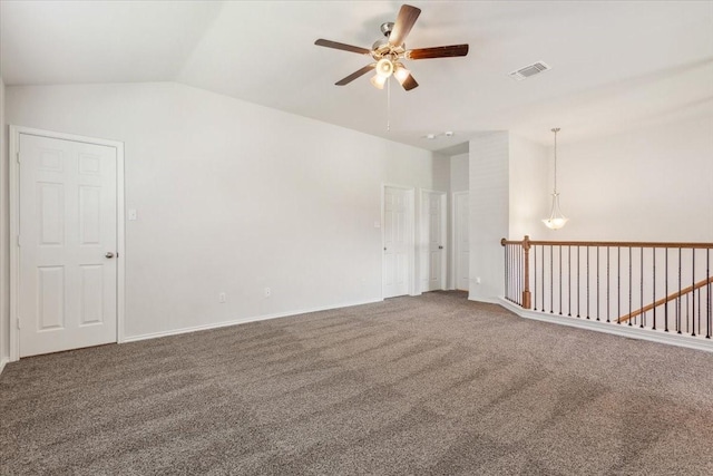 3220 Marston Rd, Lorena, TX 76655 - empty room featuring ceiling fan, carpet flooring, lofted ceiling, and baseboards