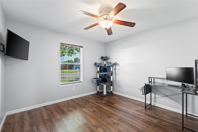 2813 Dana Ln, Denton, TX 76209 - unfurnished office with a ceiling fan, wood finished floors, and baseboards