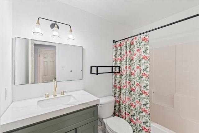 2813 Dana Ln, Denton, TX 76209 - full bathroom with toilet, vanity, and shower / tub combo with curtain