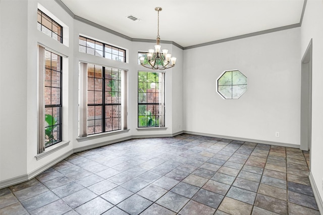 1407 W Mulberry St, Sherman, TX 75092 - unfurnished room with crown molding, baseboards, a chandelier, and stone finish floors