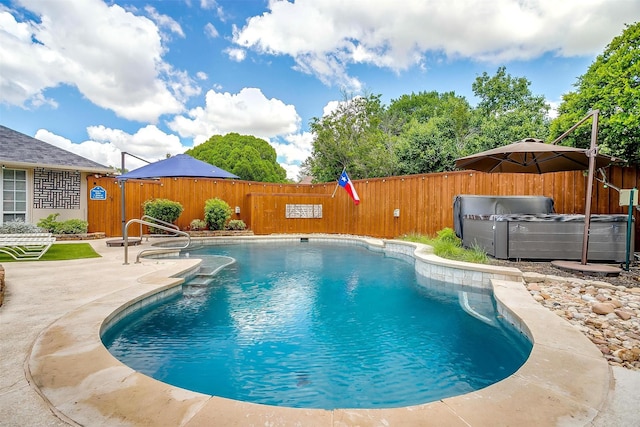 view of pool featuring a fenced backyard and a patio area