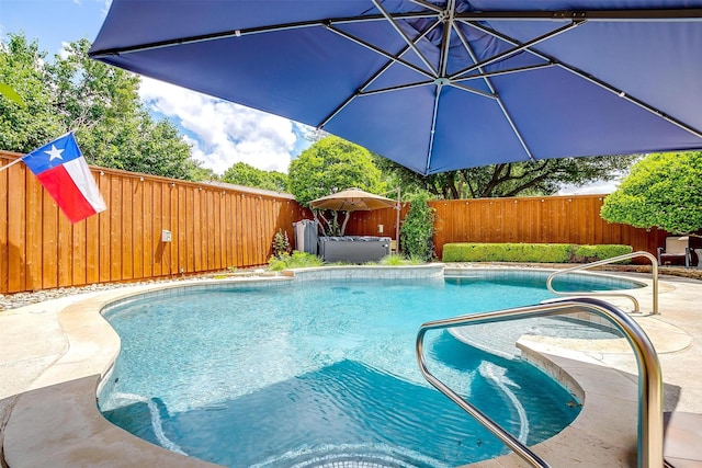 view of swimming pool with a fenced backyard