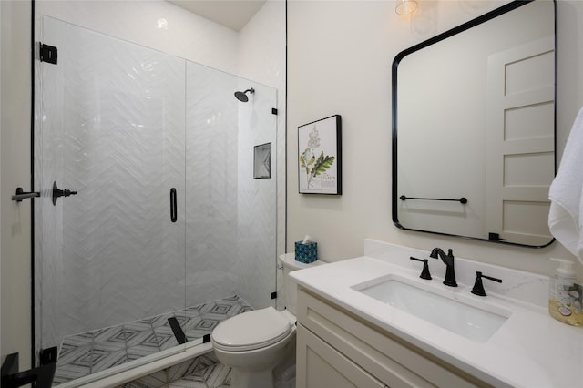 105 Shawnee Trl, Pottsboro, TX 75076 - bathroom with vanity, toilet, and a shower stall