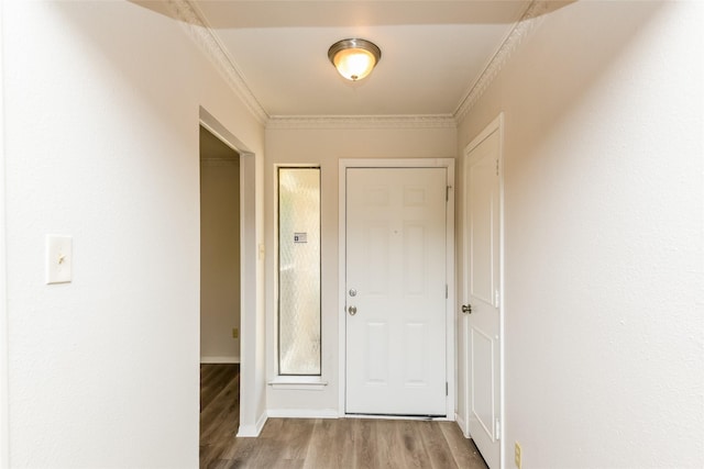 5304 Weddington Ct, Fort Worth, TX 76133 - doorway to outside featuring wood finished floors, ornamental molding, and baseboards