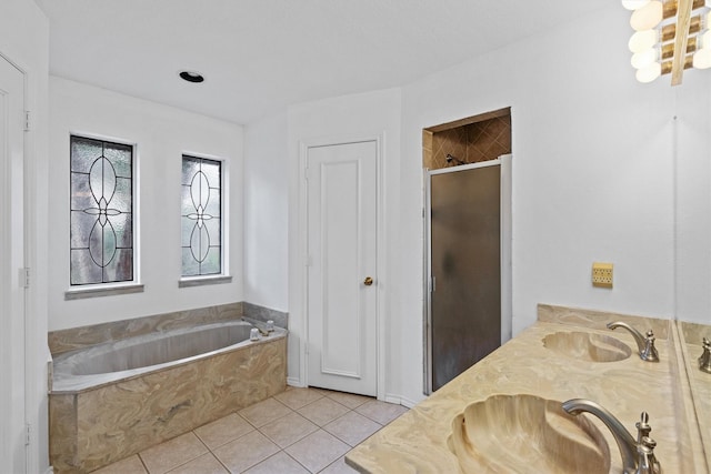 208 N Rustic Trl, Wylie, TX 75098 - full bath featuring tile patterned flooring, a stall shower, a garden tub, and double vanity
