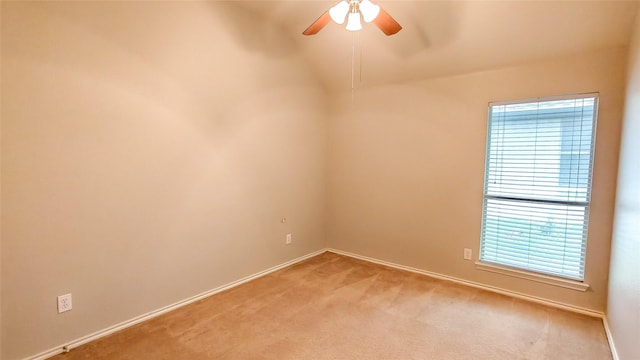 10252 Red Bluff Ln, Fort Worth, TX 76177 - empty room featuring ceiling fan, light carpet, and lofted ceiling