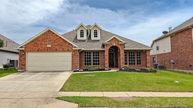 10252 Red Bluff Ln, Fort Worth, TX 76177 - traditional-style home featuring brick siding, roof with shingles, an attached garage, a front lawn, and concrete driveway