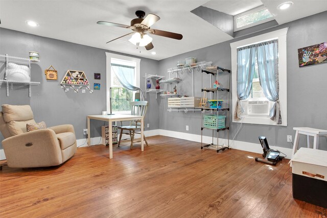 820 W Gandy St, Denison, TX 75020 - office space with wood finished floors, a ceiling fan, baseboards, and recessed lighting