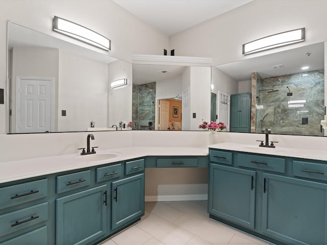 2105 Indian Trl, Rowlett, TX 75088 - full bath with a marble finish shower, tile patterned floors, and vanity
