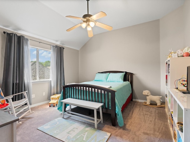 2105 Indian Trl, Rowlett, TX 75088 - carpeted bedroom featuring vaulted ceiling, baseboards, and ceiling fan