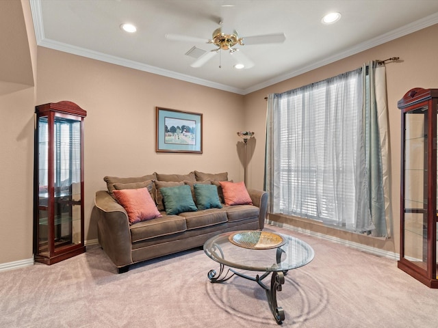2105 Indian Trl, Rowlett, TX 75088 - living area with carpet, a ceiling fan, recessed lighting, plenty of natural light, and baseboards