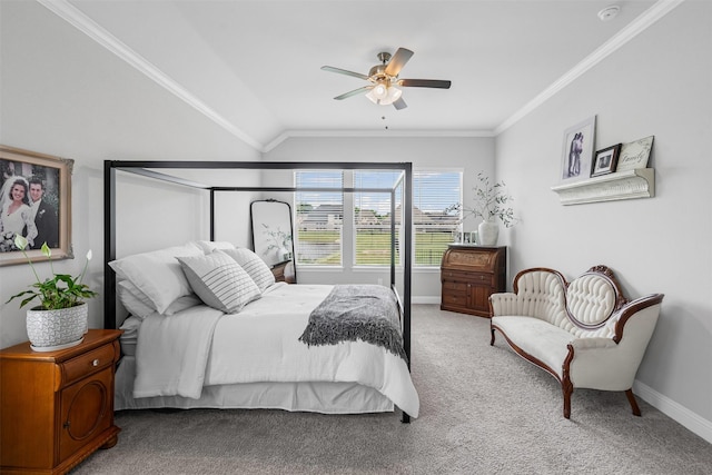 1037 Mickelson Dr, Granbury, TX 76048 - bedroom featuring crown molding, carpet, lofted ceiling, baseboards, and ceiling fan