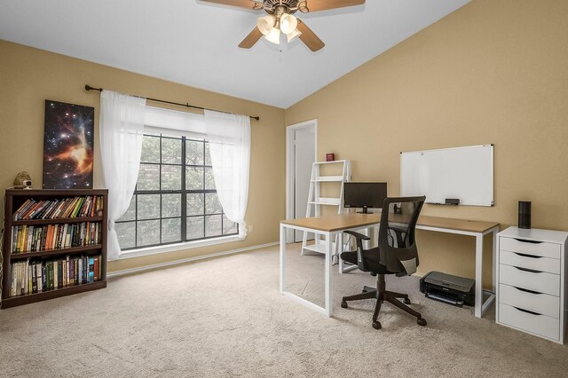 14333 Preston Rd Unit 2403, Dallas, TX 75254 - carpeted home office featuring vaulted ceiling and a ceiling fan