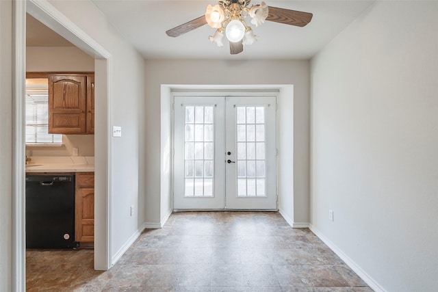 416 Birchwood Ln, Fort Worth, TX 76108 - doorway to outside with french doors, a ceiling fan, and baseboards