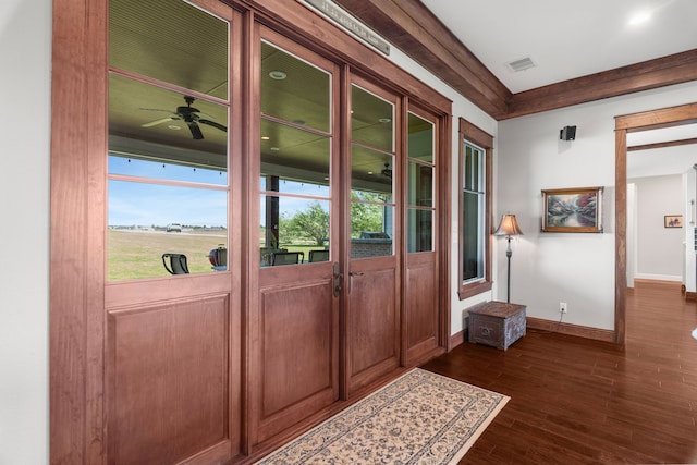 1206 Jc Maples Rd, Gunter, TX 75058 - foyer entrance with dark wood-type flooring, baseboards, plenty of natural light, and a ceiling fan