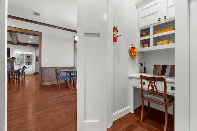 1206 Jc Maples Rd, Gunter, TX 75058 - office with built in desk, dark wood-type flooring, and crown molding