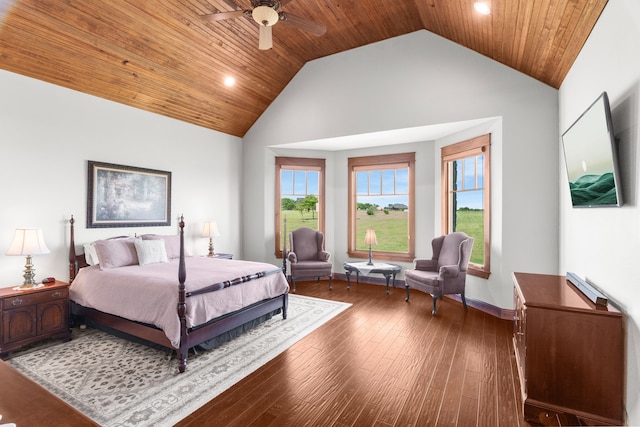 1206 Jc Maples Rd, Gunter, TX 75058 - bedroom featuring wood finished floors, recessed lighting, wood ceiling, a ceiling fan, and high vaulted ceiling