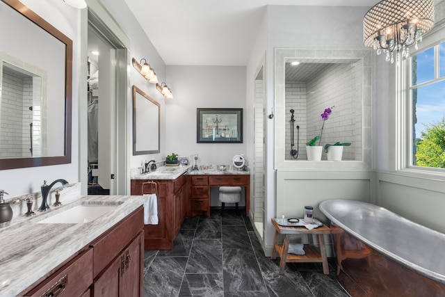 1206 Jc Maples Rd, Gunter, TX 75058 - bathroom with marble finish floors, two vanities, plenty of natural light, and a stall shower