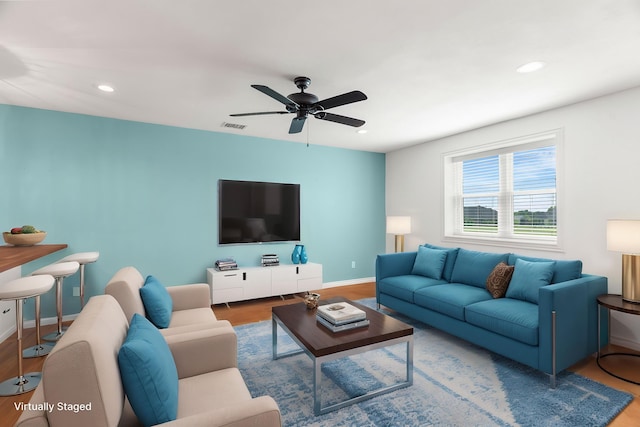 1206 Jc Maples Rd, Gunter, TX 75058 - living area with ceiling fan, baseboards, wood finished floors, and recessed lighting